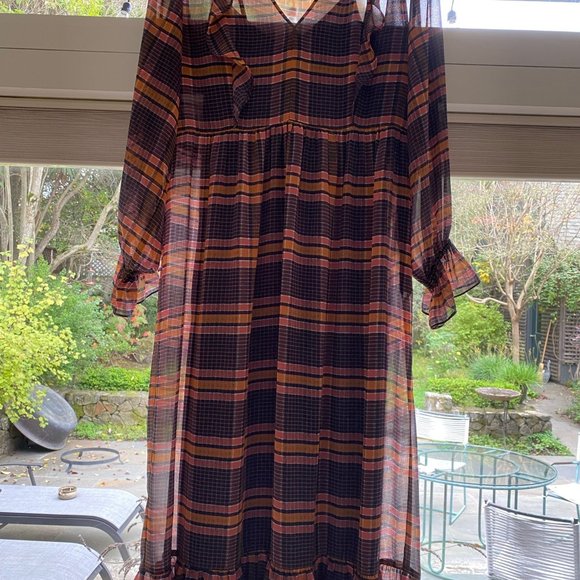 Madewell Sheer Plaid Full-Sleeve Ruffle Dress - Picture 6 of 9